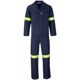 Technician 100 Cotton Conti Suit - Reflective Arms, Legs, Back - Yellow Tape Navy Front